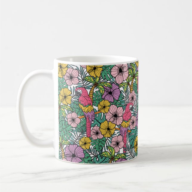 Caneca De Café Flor de hibisco tropical com palma, papagaio e ex (Esquerda)