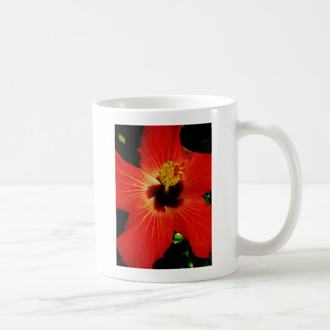Caneca De Café Flor de Hibiscus Vermelho Brilhante (Direita)