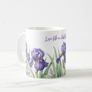 Caneca De Café Flor de Íris Roxa Aquarela com Mensagem Personaliz