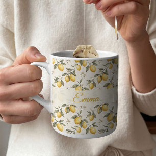 Caneca De Café Flor de Limão Vintage – Cítrico Botânico Elegante