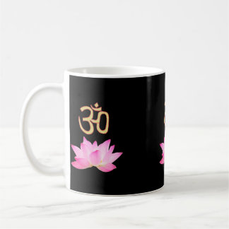 Caneca De Café Flor de Lotus Rosa Preta Om