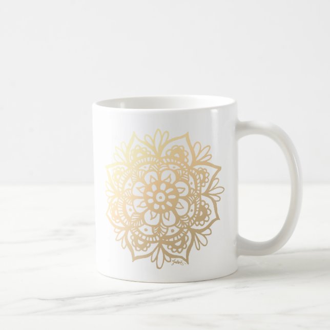 Caneca De Café Flor de Mandala Dourado (Direita)