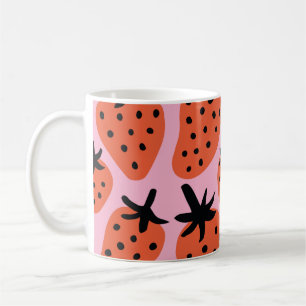 Caneca De Café Flor de mão e desenho de morango. Seaml