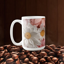Caneca De Café Flor de margarida 3D, rosa e branca