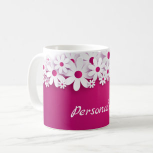 Caneca De Café Flor de Margarida Branca Rosa Magenta Floral