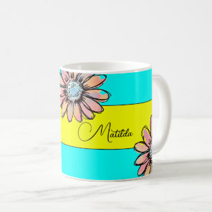 Caneca De Café Flor de Margarida Caprichosa com Texto Personaliza
