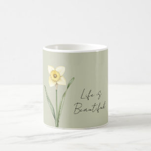 Caneca De Café Flor de Narciso Amarelo Branco Verde
