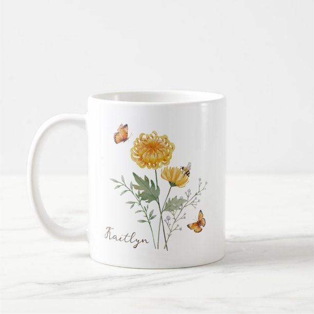 Caneca De Café Flor de Nascimento Crisântemo (Esquerda)