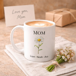 Caneca De Café Flor de Nascimento da Mãe Abril com Nomes das Cria