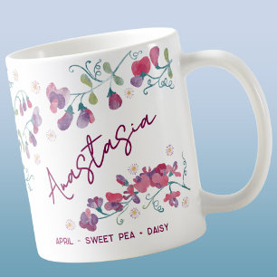 Caneca De Café Flor de Nascimento de Abril Nome Personalizado Swe