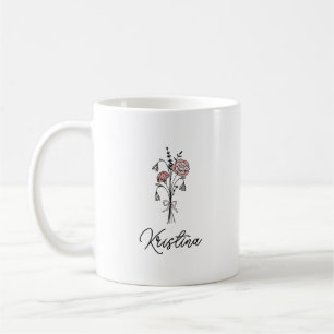 Caneca De Café Flor de Nascimento de Janeiro & Nome com Letra Ele