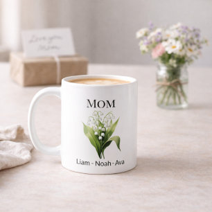 Caneca De Café Flor de Nascimento de Maio da Mamãe com os Nomes d