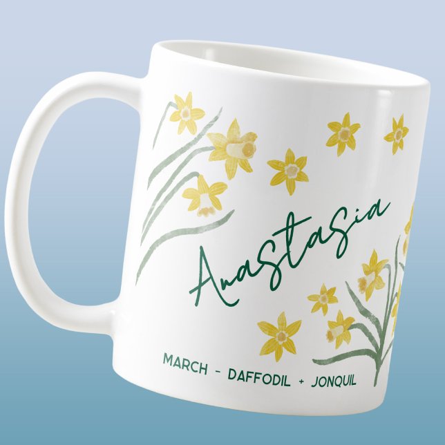 Caneca De Café Flor de Nascimento de Março Nome Personalizado Nar (March birth month flower personalized custom name daffodil jonquil coffee mug)