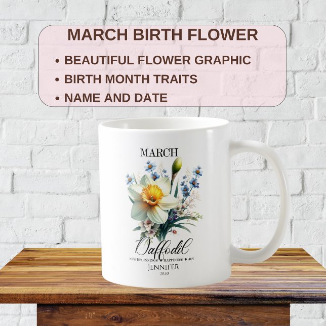 Caneca De Café Flor de Nascimento de Março Personalizável Narciso (Criador carregado)