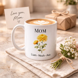 Caneca De Café Flor de Nascimento de Novembro da Mamãe com Nomes