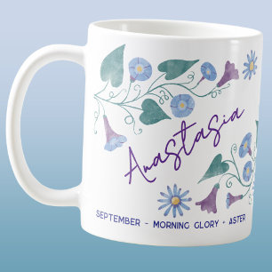 Caneca De Café Flor de Nascimento de Setembro Nome Personalizado