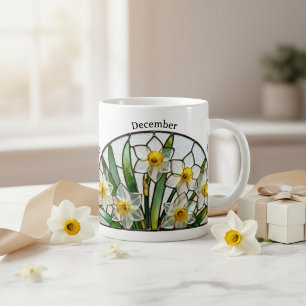 Caneca De Café Flor de Nascimento em Vidro Pintado Dezembro Narci