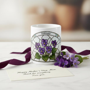 Caneca De Café Flor de Nascimento em Vidro Pintado Fevereiro Viol
