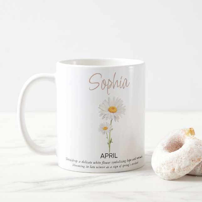 Caneca De Café Flor de Nascimento Personalizada de Abril  (Com Donut)