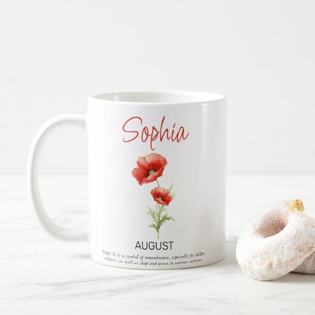 Caneca De Café Flor de Nascimento Personalizada de Agosto  (Com Donut)