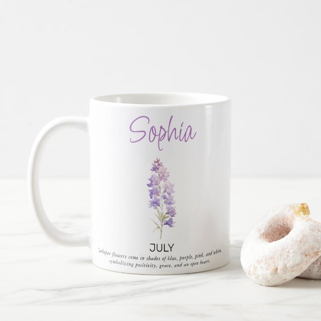 Caneca De Café Flor de Nascimento Personalizada de Julho  (Com Donut)