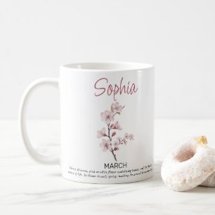 Caneca De Café Flor de Nascimento Personalizada de Março 