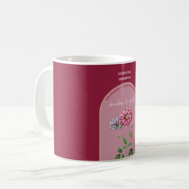Caneca De Café Flor de Nascimento Personalizado Mês de Novembro C (Frente Esquerda)