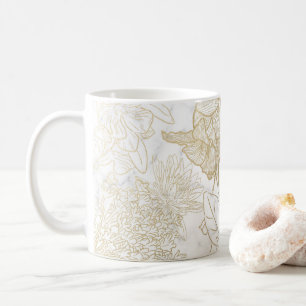 Caneca De Café Flor de ouro de cinza branca e elegante