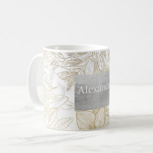 Caneca De Café Flor de ouro de cinza branca e elegante