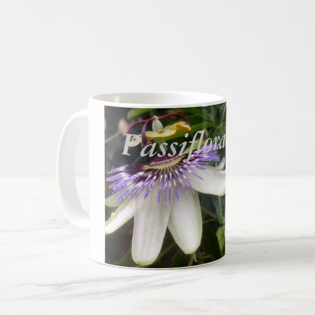 Caneca De Café Flor de Paixão Branco e Mauve (Frente Esquerda)
