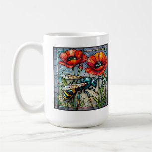 Caneca De Café Flor de papoila-de-bico manchada de vidro vibrante