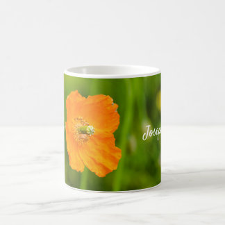 Caneca De Café Flor de Papoula Laranja Foto da Natureza e Nome Pe