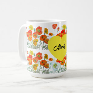 Caneca De Café Flor de Papoula Laranja Vermelha Aquarela Papoulas