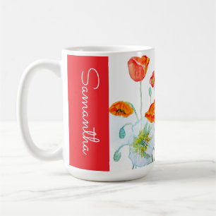 Caneca De Café Flor de Papoula Laranja Vermelha Nome de Mulher em