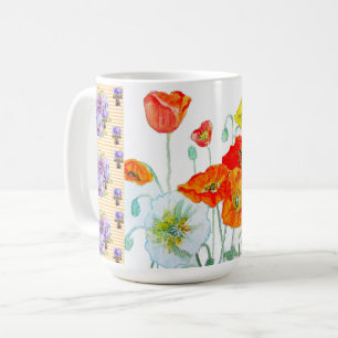 Caneca De Café Flor de Papoula Laranja Vermelha Pintura de Mulher