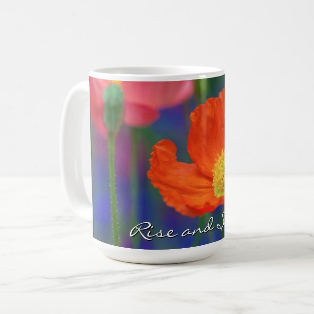Caneca De Café Flor de Papoula Laranja Vibrante (Frente Esquerda)