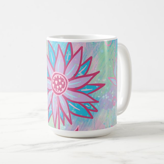 Caneca De Café Flor de Pastel, desenhado à mão, (Frente Esquerda)