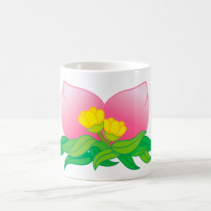 Caneca De Café Flor de Pétala Rosa com Flores Amarelas