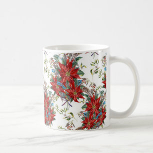 Caneca De Café Flor de Poinsettia Vermelha Festiva Mug