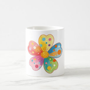 Caneca De Café Flor de Ponto de Coração em Aquarela Colorida
