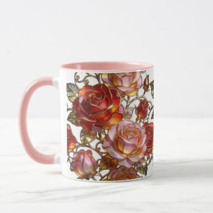 Caneca de Café Flor de Rosa de Vidro Colorido