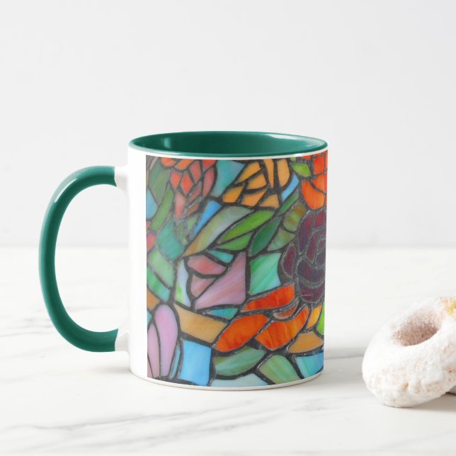 Caneca de Café Flor de Rosa Marrom Vidro Fosco (Com Donut)