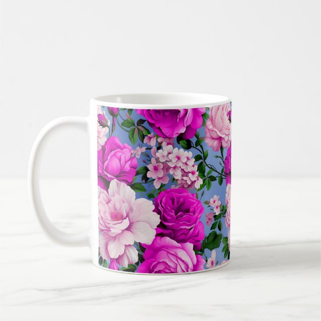 Caneca De Café Flor de Rosa Roxo Grande Retro (Esquerda)