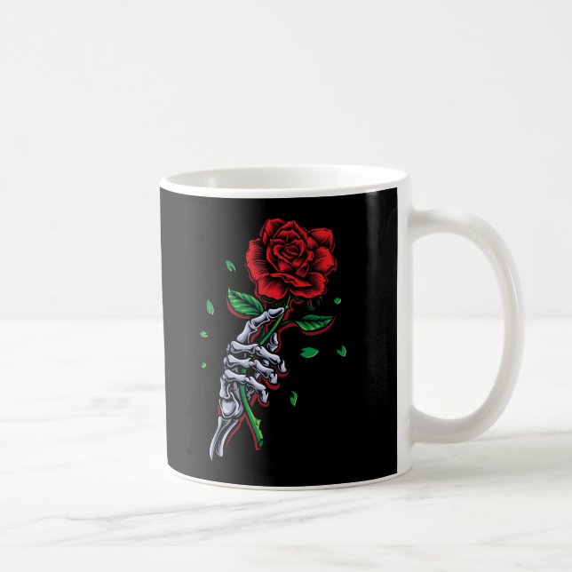 Caneca De Café Flor de Rosa vermelha de Mão do Esqueleto (Direita)