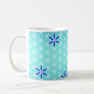 Caneca De Café Flor de Vida - selo de padrão sem costura - ciano