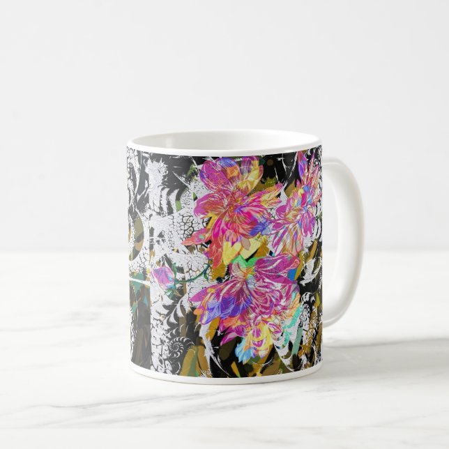 Caneca De Café Flor Digital Rosa abstrato - Arte Floral Moderna (Frente Esquerda)