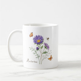 Caneca De Café Flor do Mês de Nascimento Aster