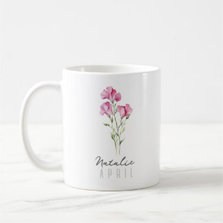 Caneca De Café Flor do Mês de Nascimento de Abril c/Nome – Ervilh