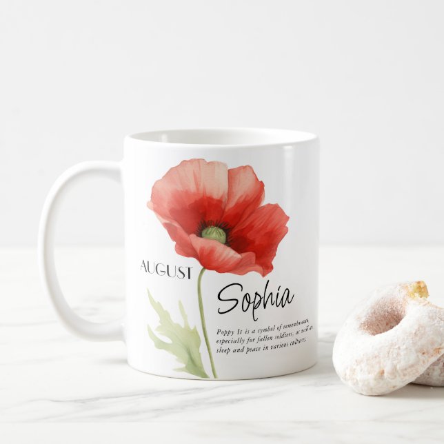 Caneca De Café Flor do Mês de Nascimento de Agosto Personalizada (Com Donut)