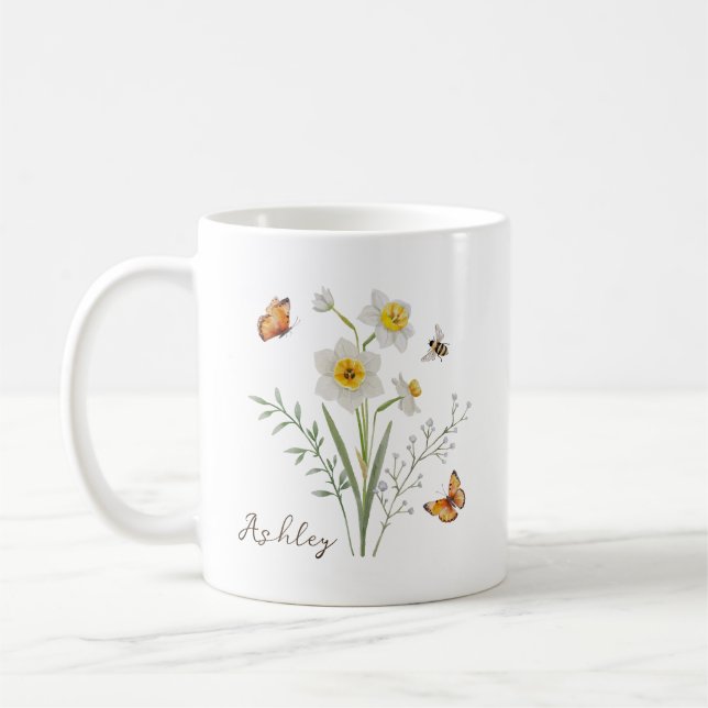 Caneca De Café Flor do Mês de Nascimento Narciso (Esquerda)